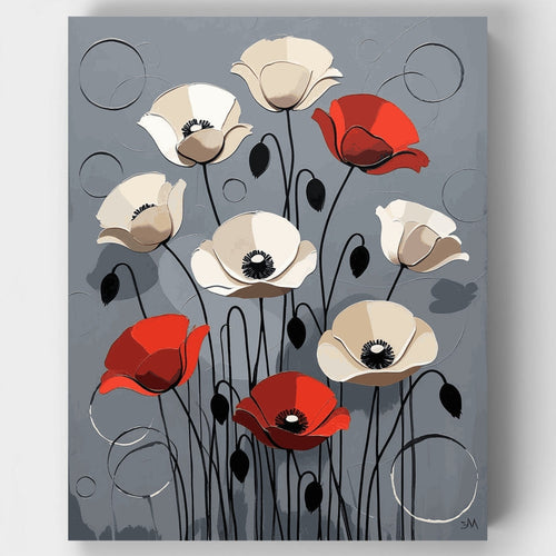 Elegant Poppies on Gray Canvas - Paint by Numbers Kit