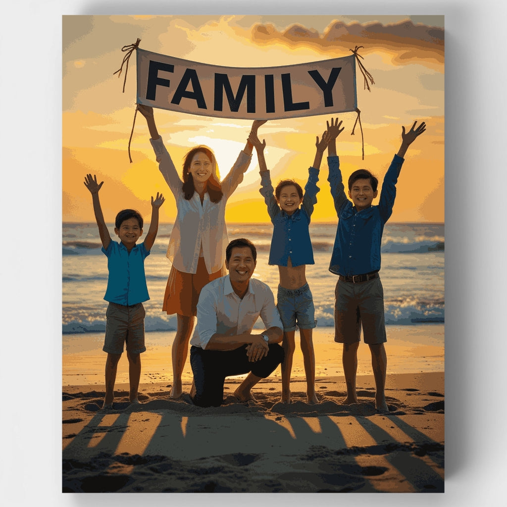 Kit de pintura por números - Atardecer familiar en la playa — Estándar