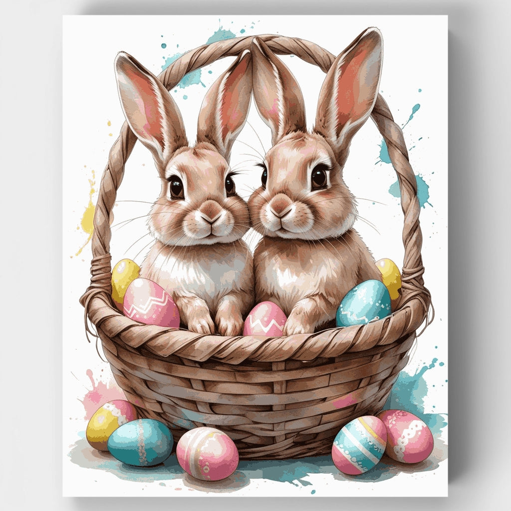 Conejos de Pascua en cesta - Kit de pintura por números — Estándar
