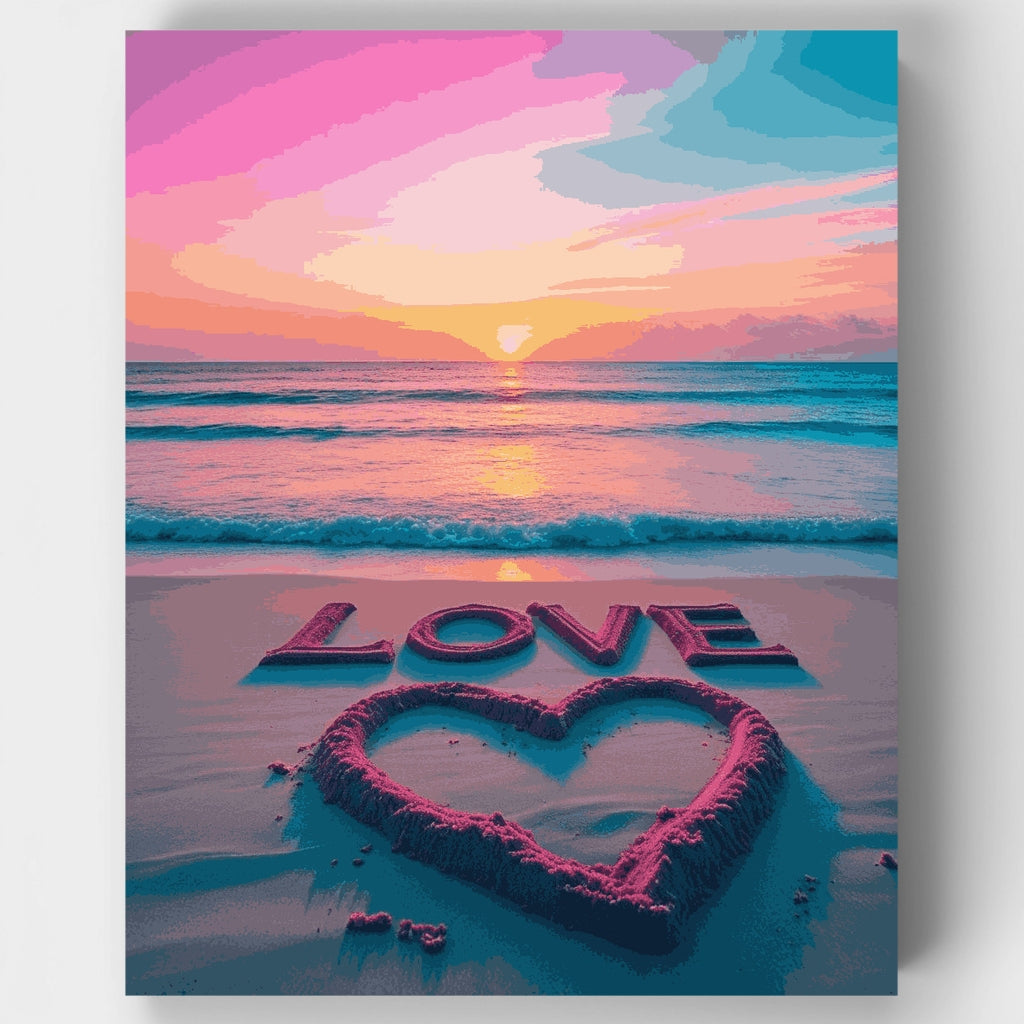 Kit de pintura por números: Atardecer en la playa con corazón de amor — Estándar