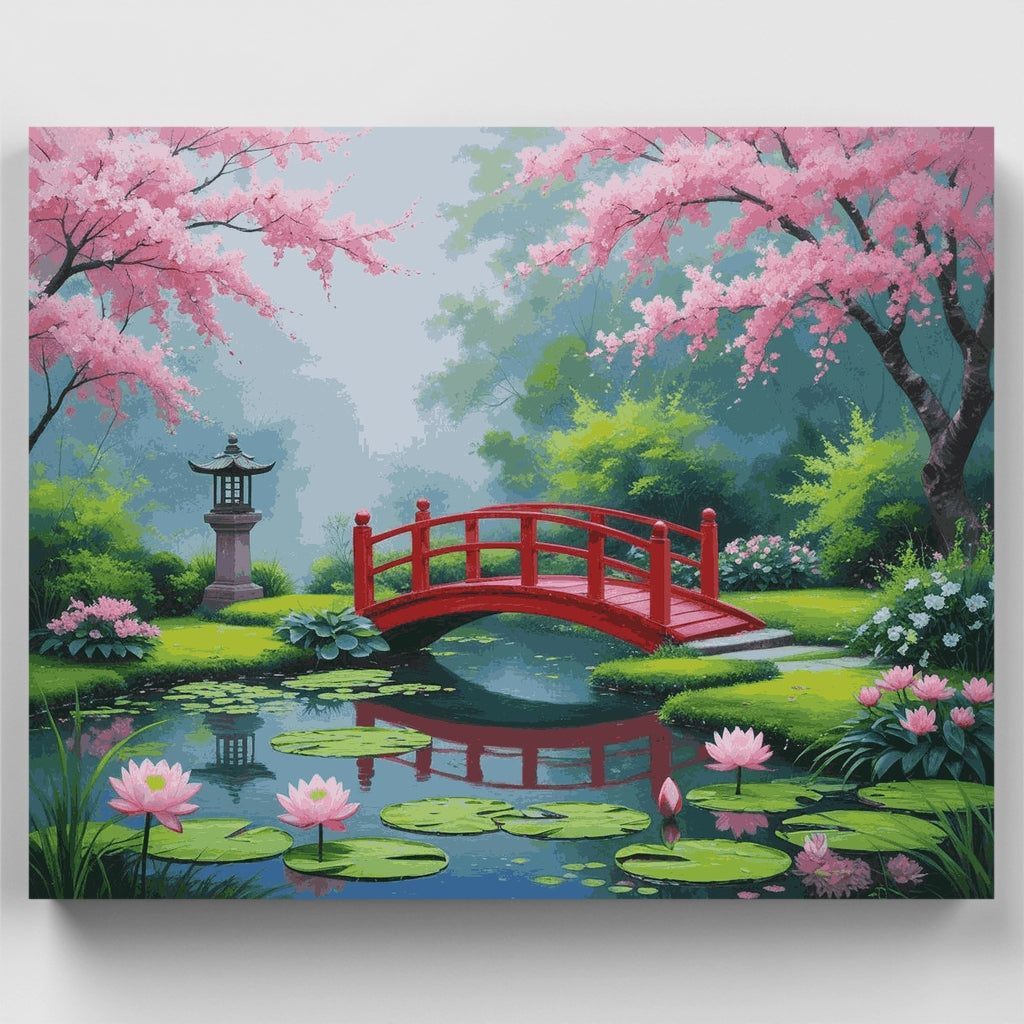 Japanese Garden with Cherry Blossoms - Paint by Numbers Kit