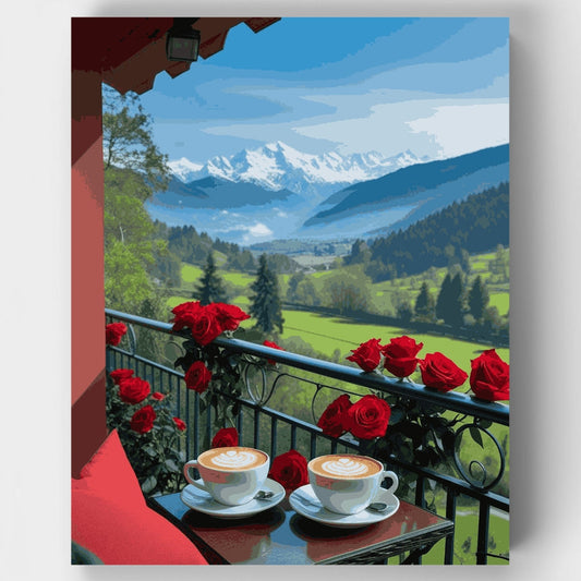 Alpine Coffee Balcony View - Paint by Numbers Kit