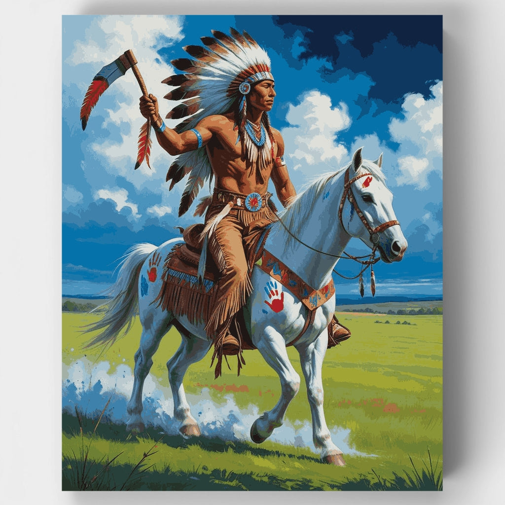 Guerrero nativo americano a caballo - Kit de pintura por números — Estándar