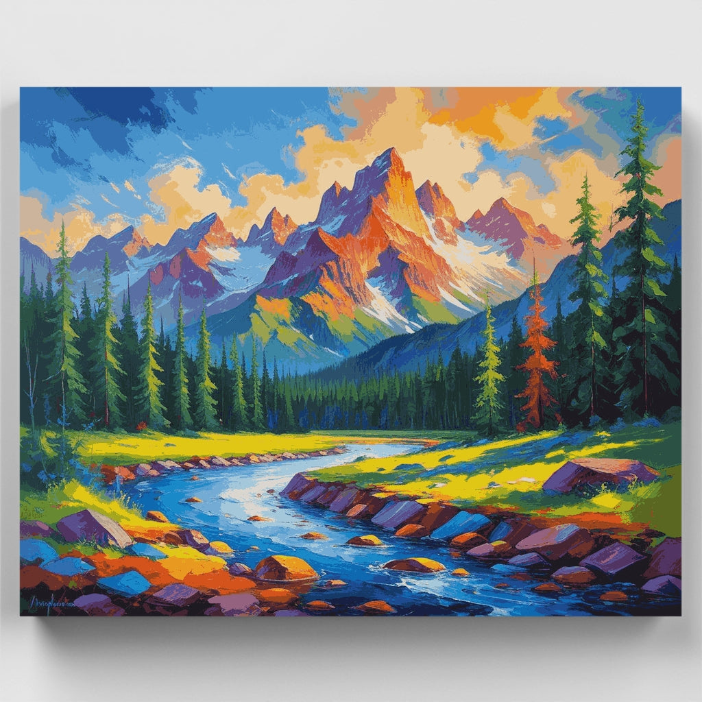 Kit de pintura por números - Arroyo de montaña en la naturaleza — Estándar