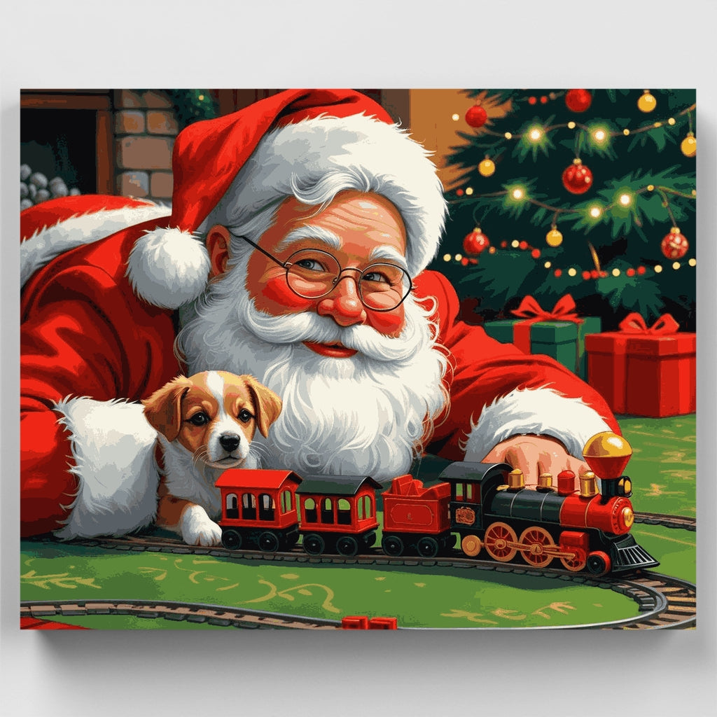 Taller de Santa con perrito y tren - Kit de pintura por números — Estándar