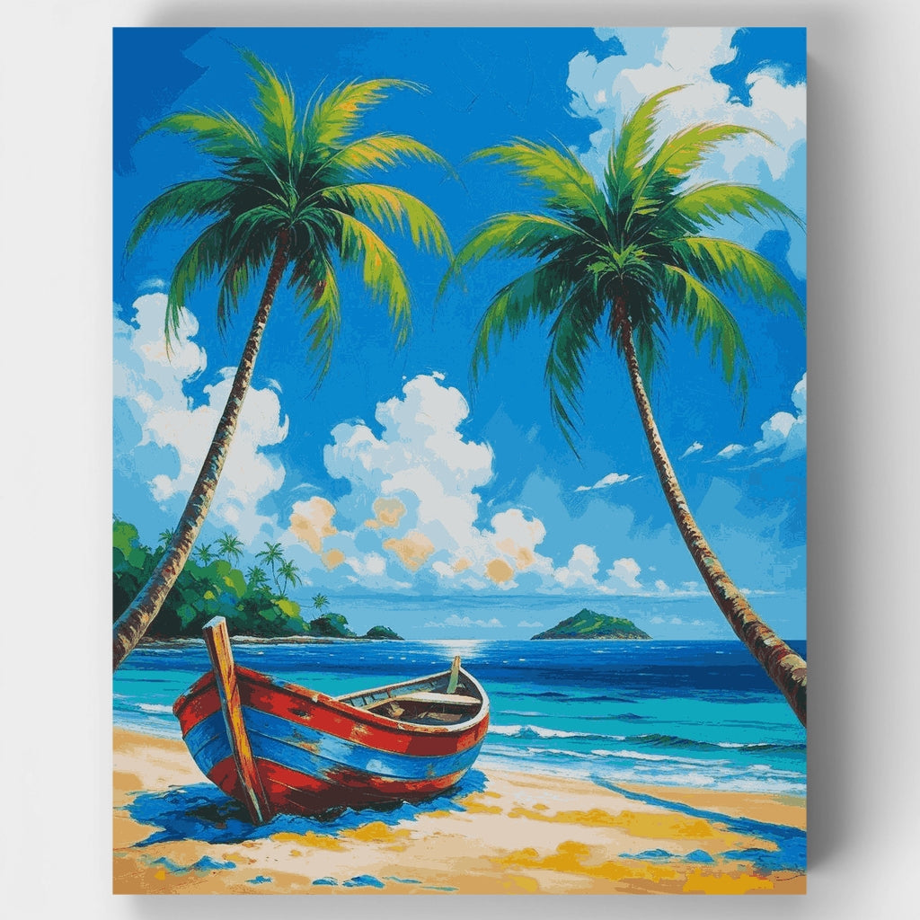 Tropical Beach Boat Paradise - Paint by Numbers Kit