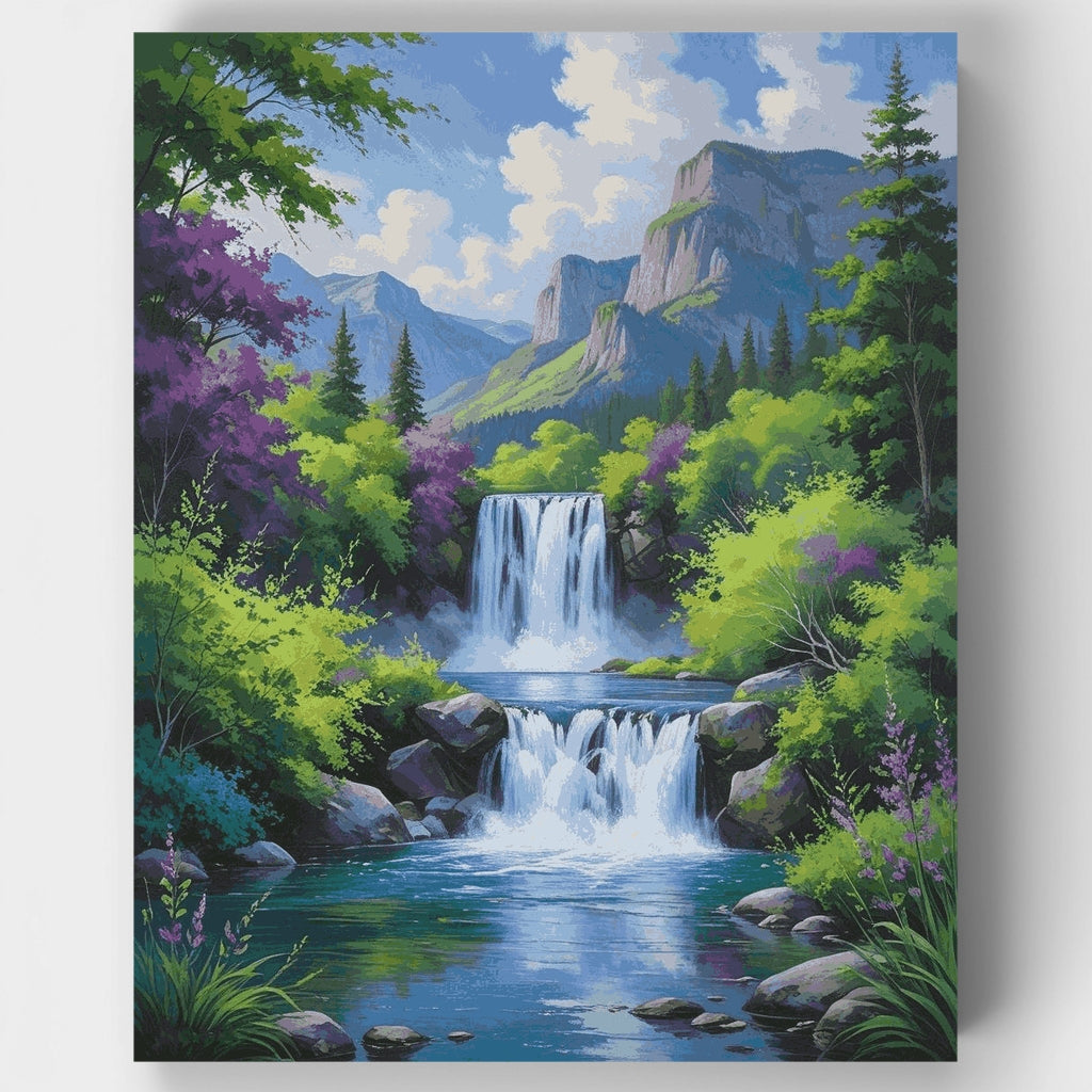 Oasis de cascada en la montaña majestuosa - Kit de pintura por números — Estándar