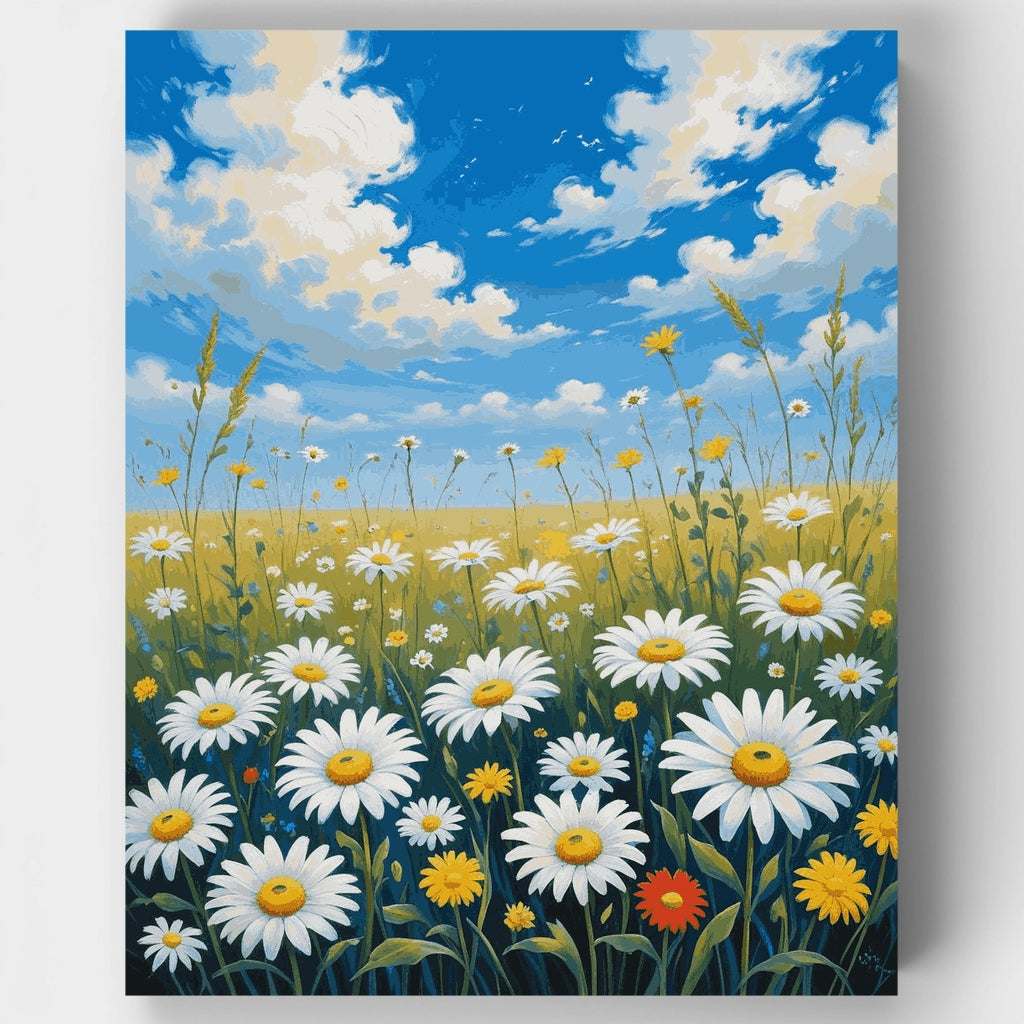 Campo de margaritas bajo el cielo azul - Kit de pintura por números — Estándar