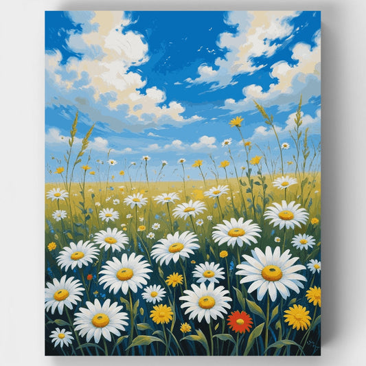 Daisy Field Under Blue Sky - Paint by Numbers Kit