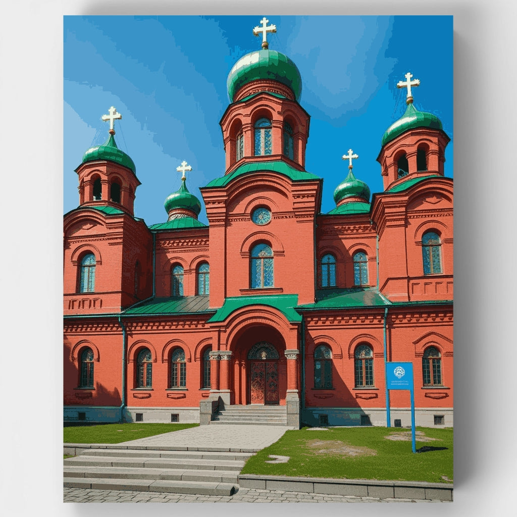 Orthodox Cathedral with Green Domes - Paint by Numbers Kit