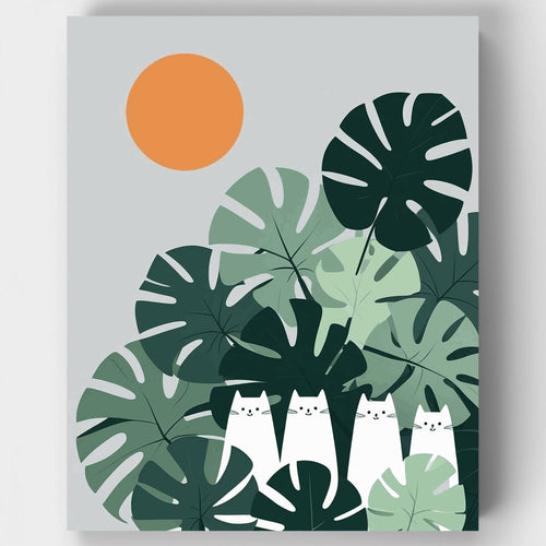 Tropical Cats Under Monstera Leaves - Paint by Numbers Kit