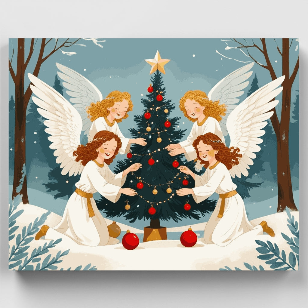 Angels Decorating Christmas Tree - Paint by Numbers Kit