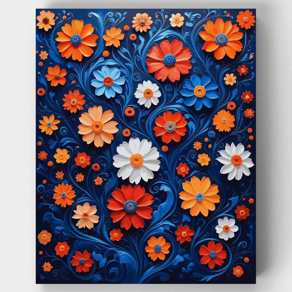 Mandala floral vibrante sobre fondo azul intenso - Kit de pintura por números — Estándar