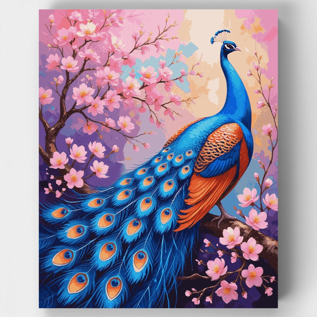 Pavo real majestuoso en un jardín de cerezos en flor - Kit de pintura por números — Estándar