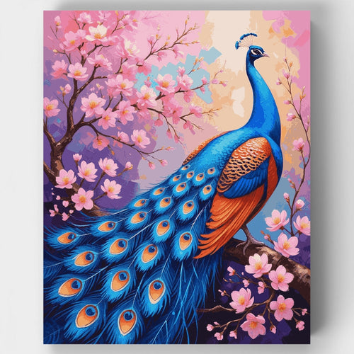 Majestic Peacock in Cherry Blossom Garden - Paint by Numbers Kit