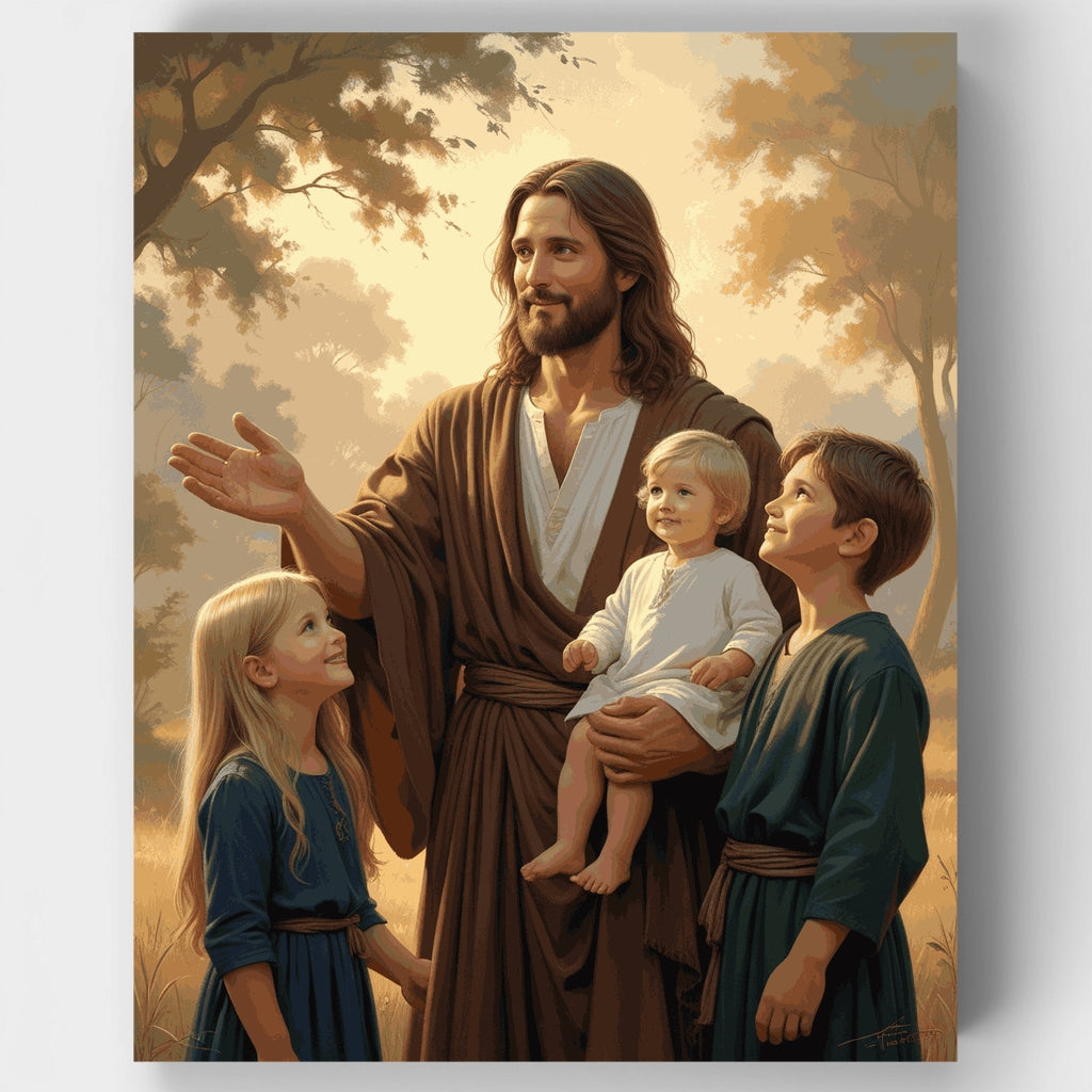 Jesús con niños en la naturaleza - Kit de pintura por números — Estándar