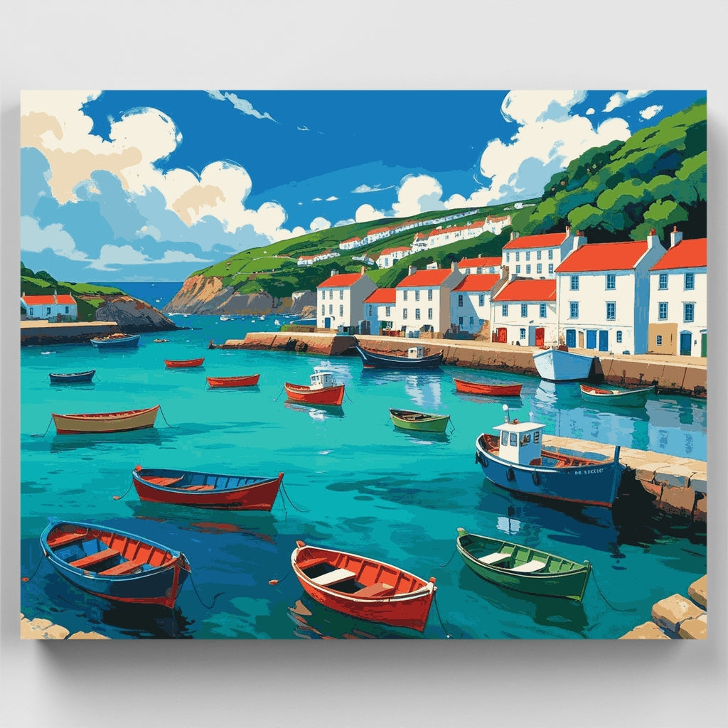 Puerto de pueblo costero - Kit de pintura por números — Estándar