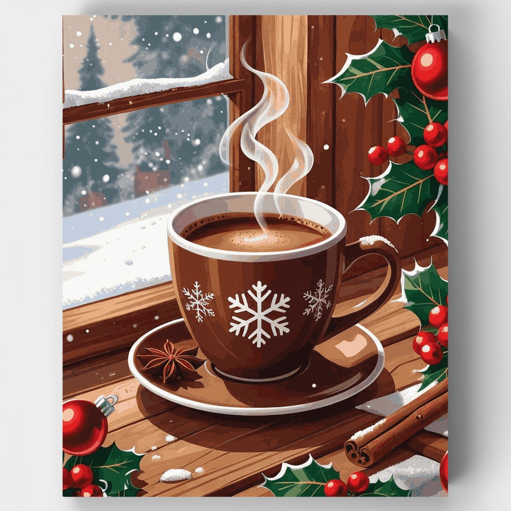 Chocolate caliente en la mañana de Navidad - Kit de pintura por números — Estándar