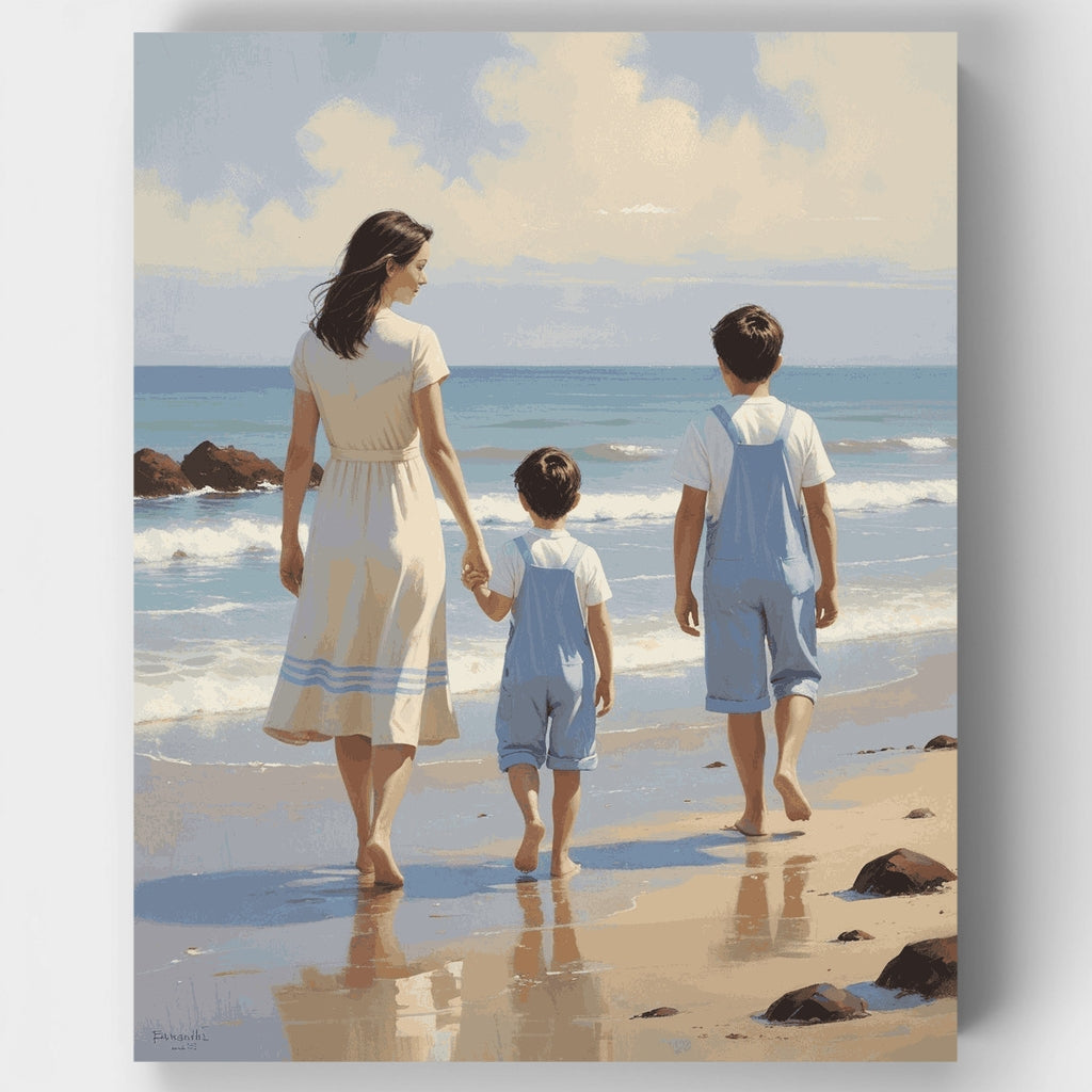 Paseo familiar en la playa - Kit de pintura por números — Estándar