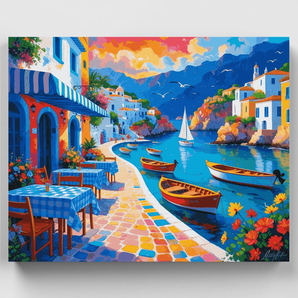 Pueblo bañado por el sol - Kit de pintura por números — Estándar