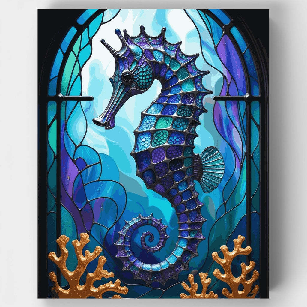 Kit de pintura por números - Caballito de mar de vitral — Estándar