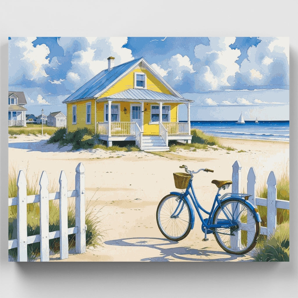 Beach Cottage with Bicycle - Paint by Numbers Kit