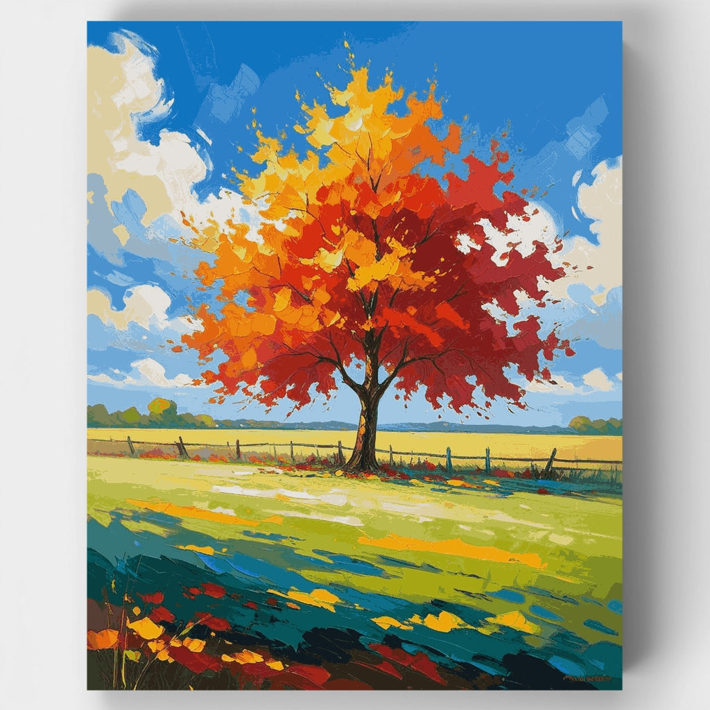 Autumn Tree in Golden Field - Paint by Numbers Kit
