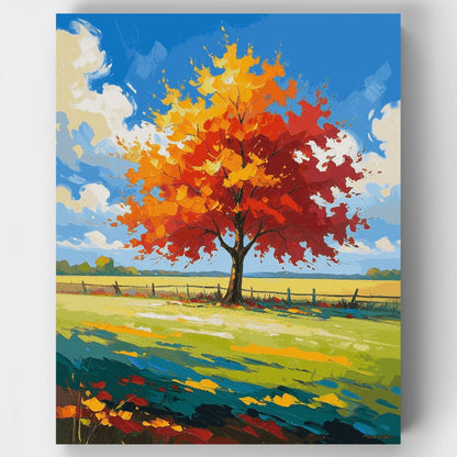 Autumn Tree in Golden Field - Paint by Numbers Kit