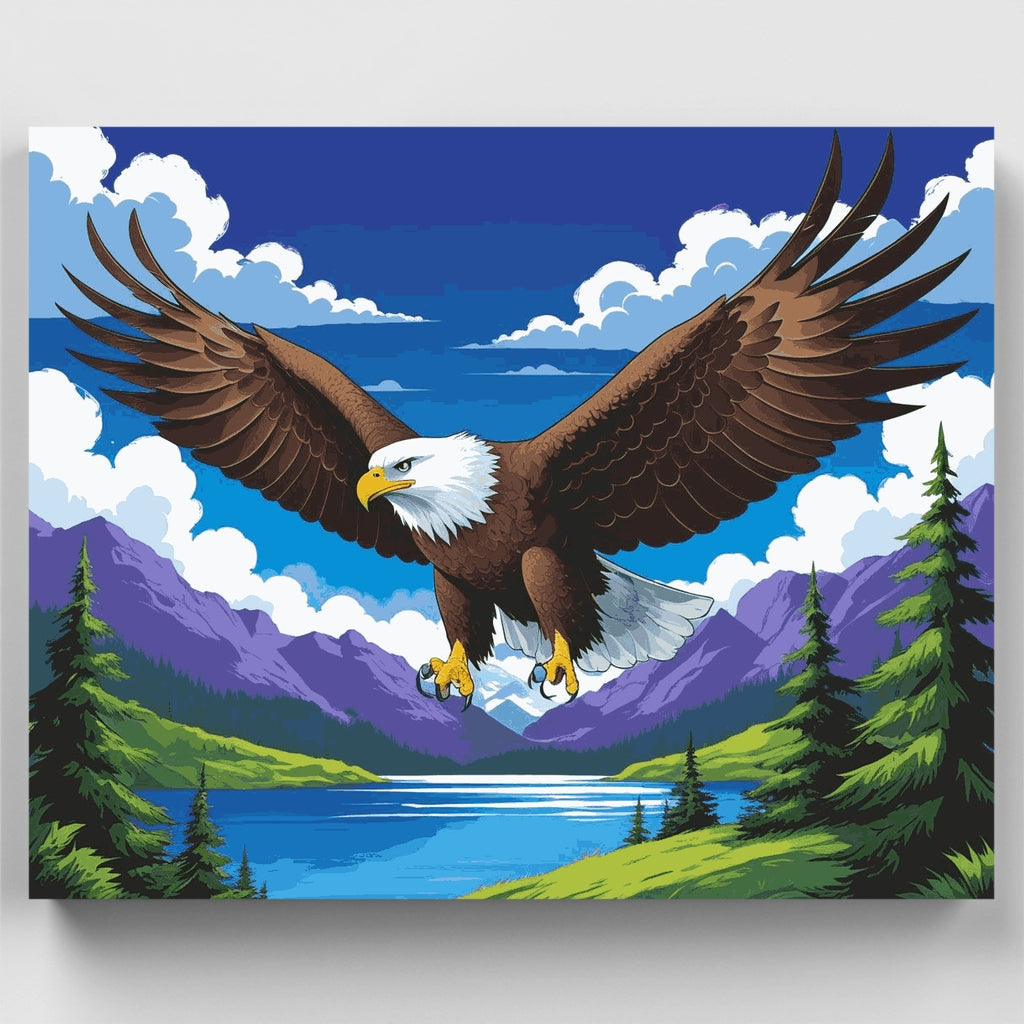 Bald Eagle Soaring Over Mountain Valley - Paint by Numbers Kit