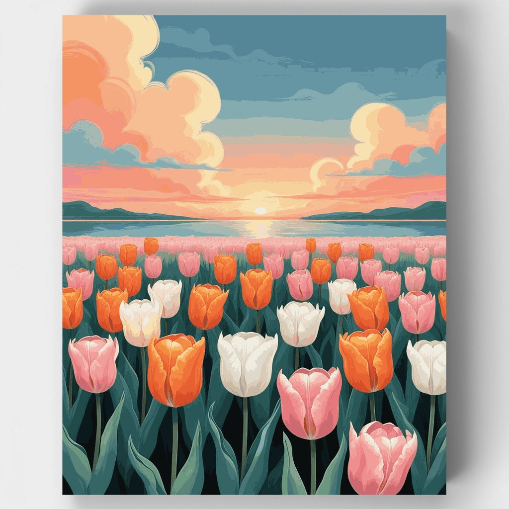 Campo de tulipanes al atardecer - Kit de pintura por números — Estándar