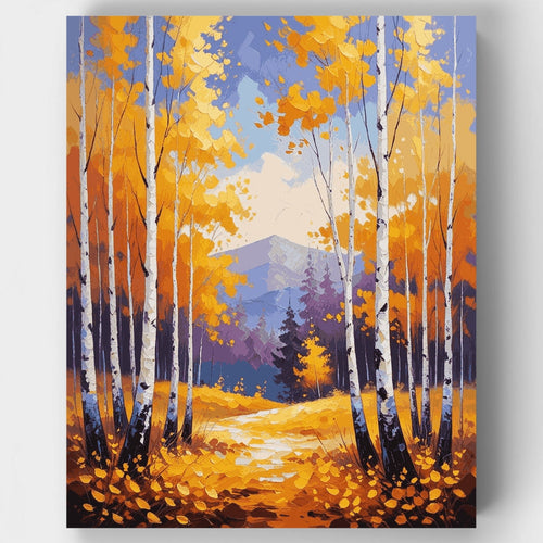 Golden Autumn Birch Grove Trail - Paint by Numbers Kit