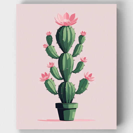 Pink Flowering Cactus in Pot - Paint by Numbers Kit