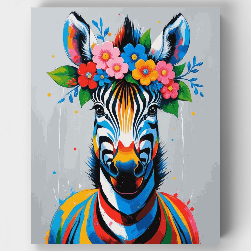Cebra colorida con corona floral - Kit de pintura por números — Estándar