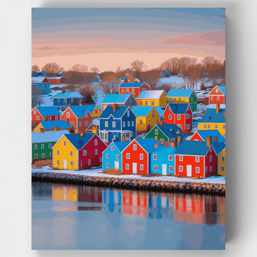 Colorful Waterfront Village - Paint by Numbers Kit