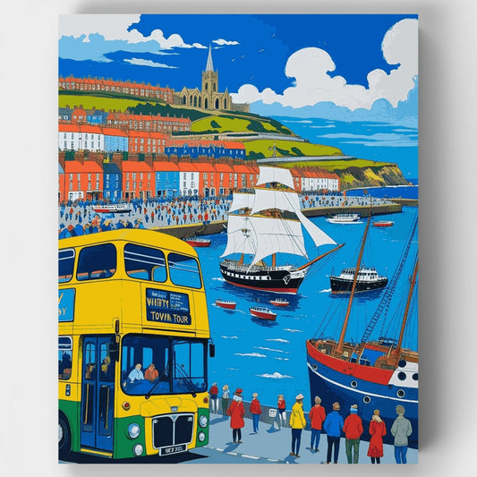 Coastal Town Harbor Scene - Paint by Numbers Kit