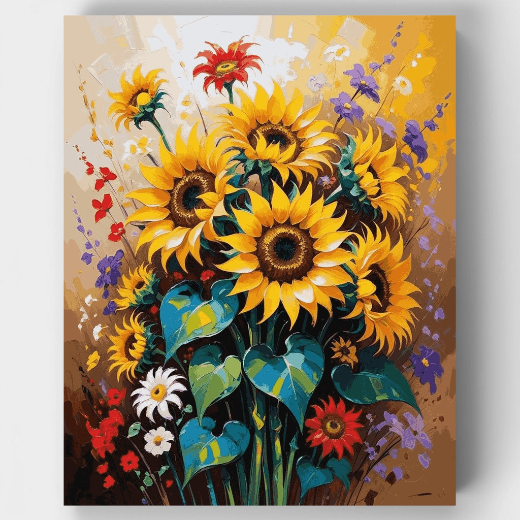 Kit de pintura por números: Ramo de flores silvestres y girasoles — Estándar