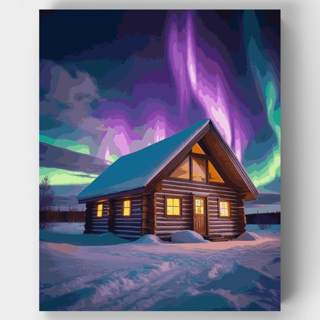 Cabaña bajo la aurora boreal - Kit de pintura por números — Estándar