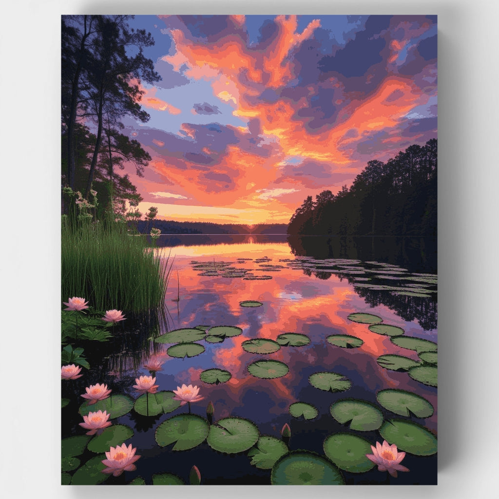 Serene Lake Water Lilies at Sunset - Paint by Numbers Kit