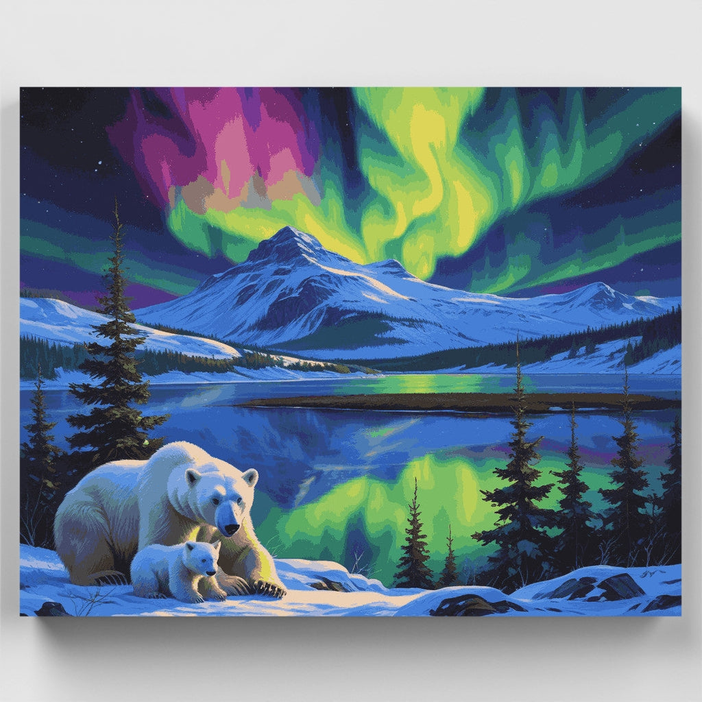 Kit de pintura por números - Osos de la aurora ártica — Estándar