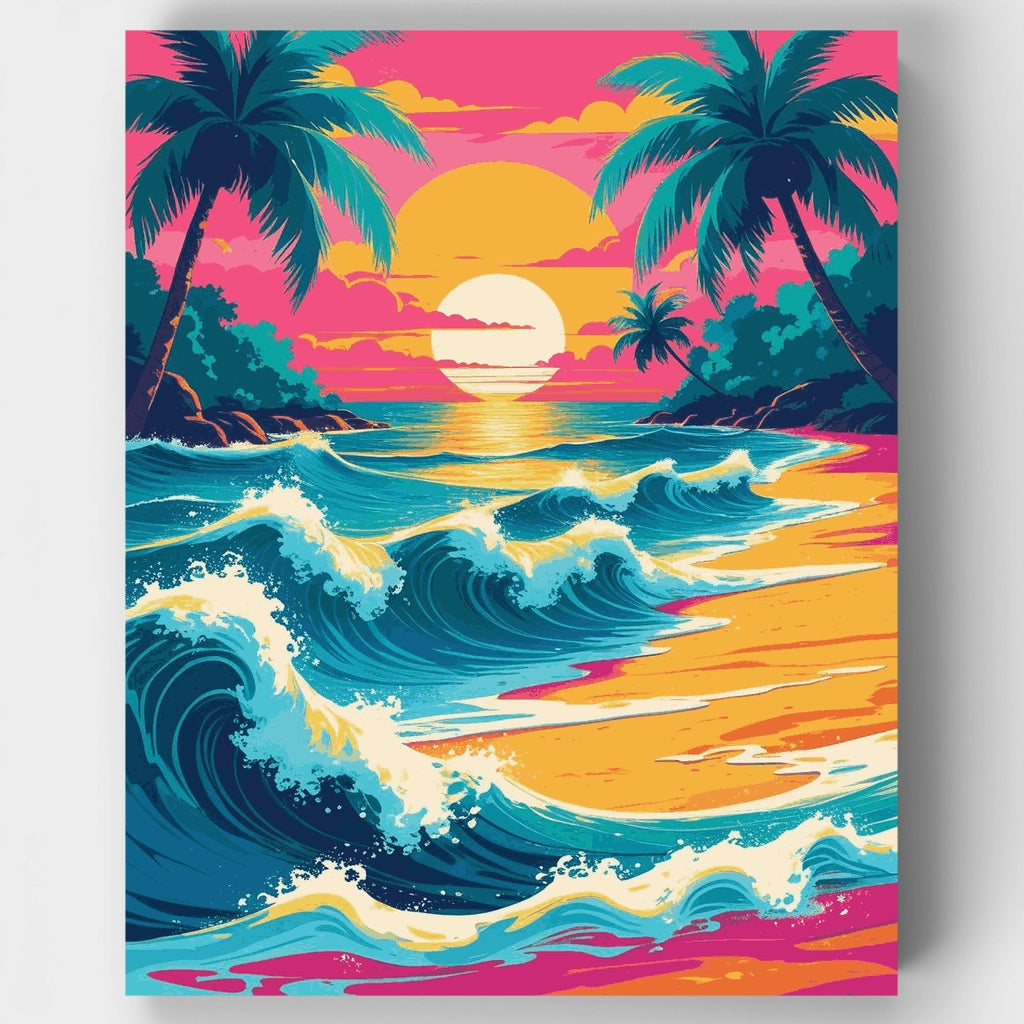 Tropical Paradise Sunset Beach - Paint by Numbers Kit