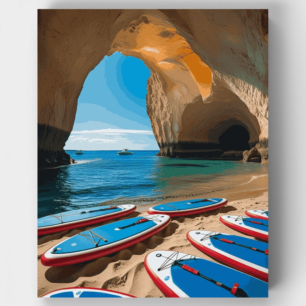 Aventura en tabla de remo en la cueva de Benagil - Kit de pintura por números — Estándar
