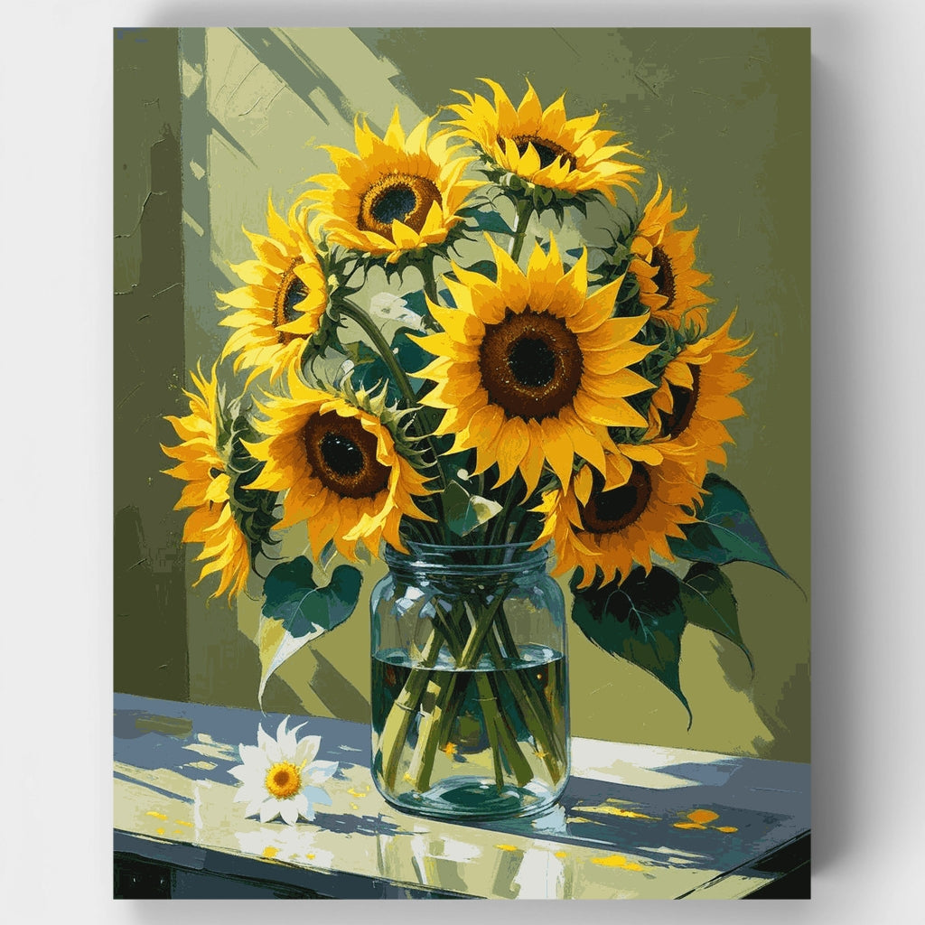 Girasoles en frasco de vidrio - Kit de pintura por números — Estándar
