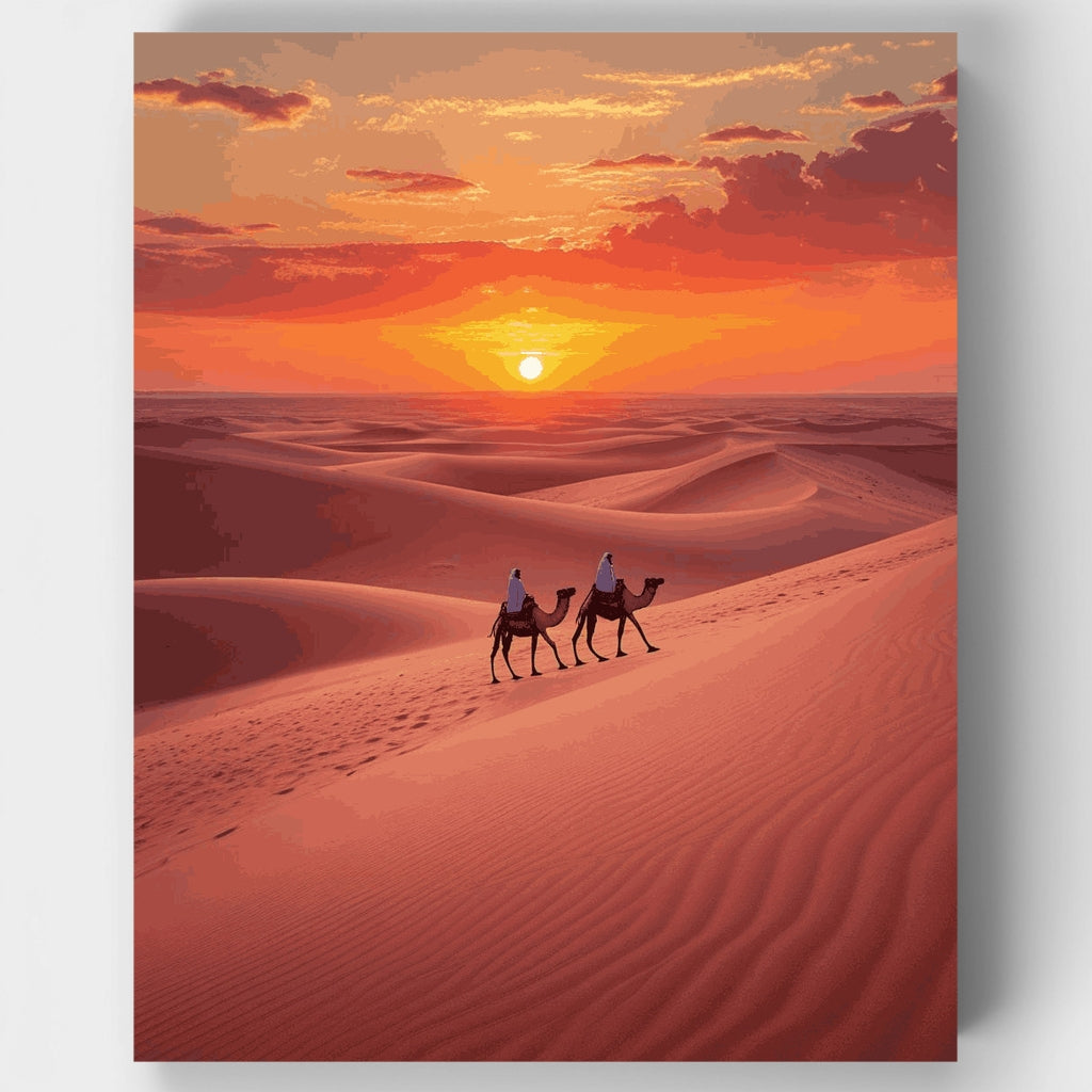 Kit de pintura por números - Caravana de camellos al atardecer en el desierto — Estándar