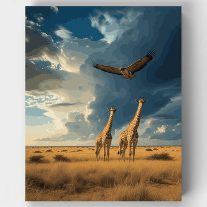 African Safari with Giraffes and Eagle - Paint by Numbers Kit