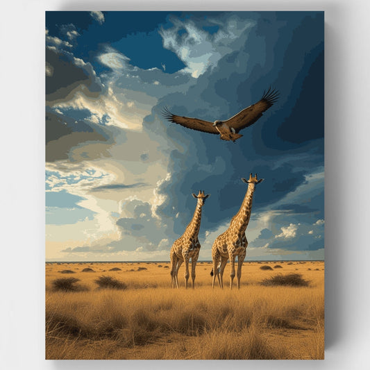 African Safari with Giraffes and Eagle - Paint by Numbers Kit