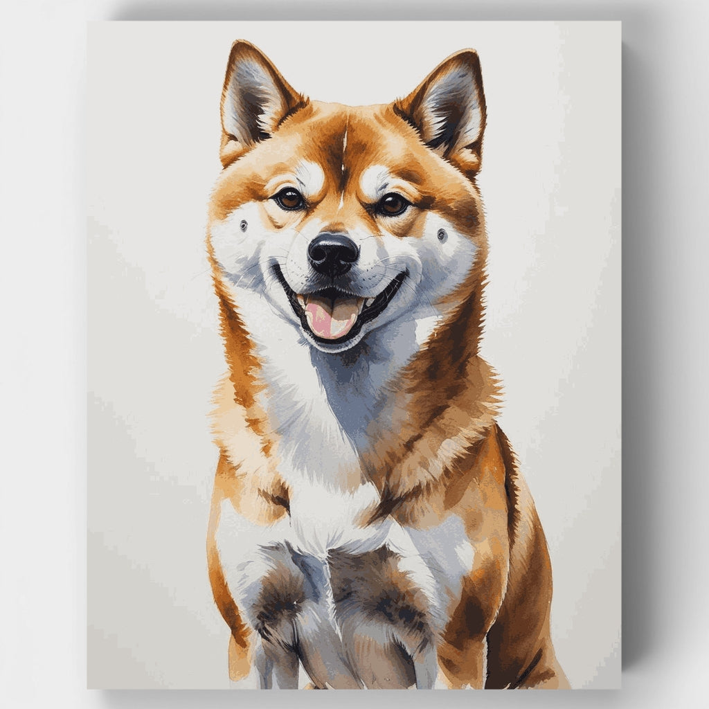 Retrato en acuarela de un Shiba Inu sonriente - Kit de pintura por números — Estándar