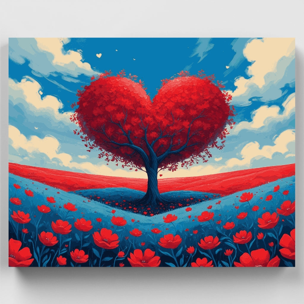 Heart-Shaped Tree with Red Flowers - Paint by Numbers Kit