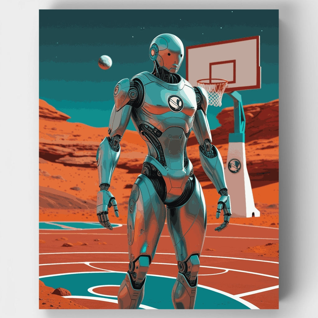 Space Robot Basketball on Mars - Paint by Numbers Kit