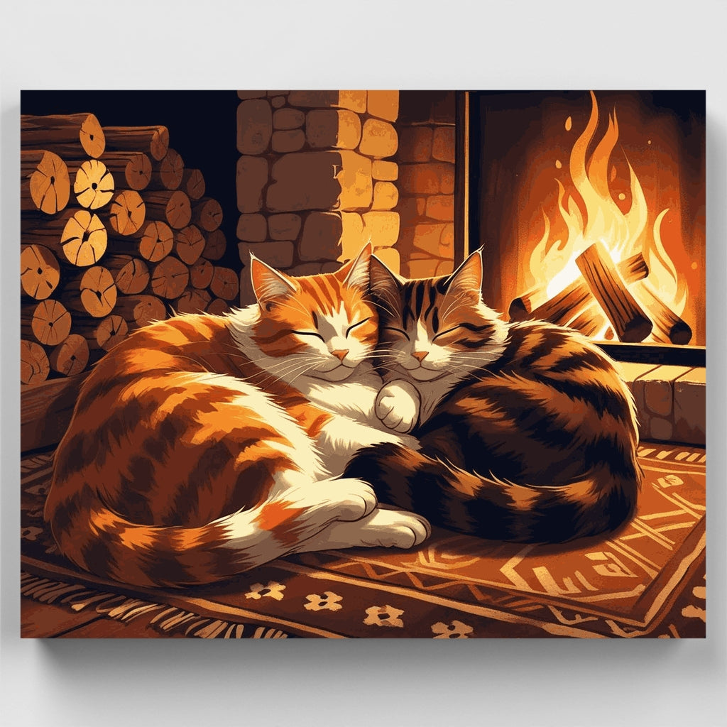 Cozy Cats by the Fireplace - Paint by Numbers Kit