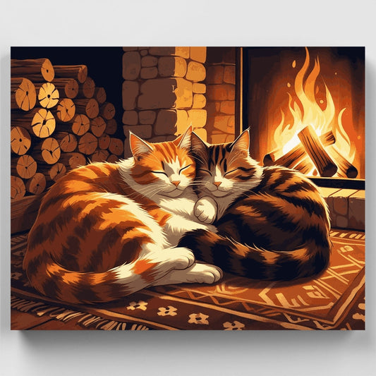 Cozy Cats by the Fireplace - Paint by Numbers Kit